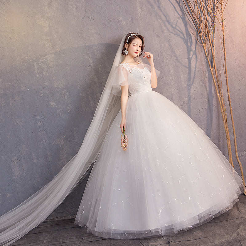 Wedding Dress Bride 2024 New Sexy Slim Fit Floor-Length Mori Fashion Korean Style Double Shoulder Bell Sleeve Wedding Dress