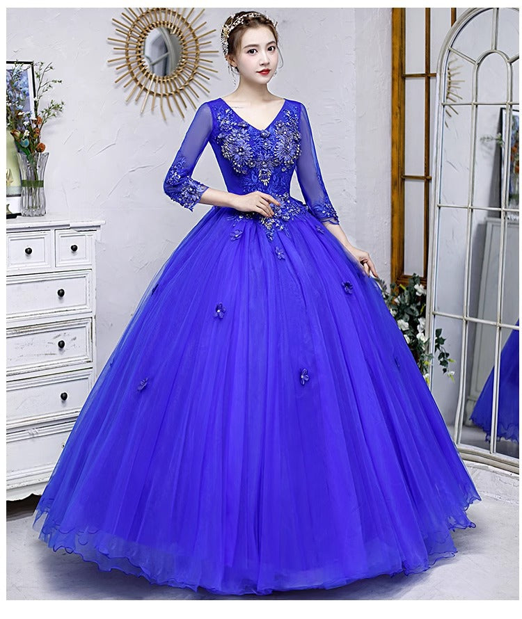 Colored Mesh Annual Meeting Host Performance Student Vocal Solo Art Exam Clothing Pettiskirt Long Evening Dress Female Autumn and Winter