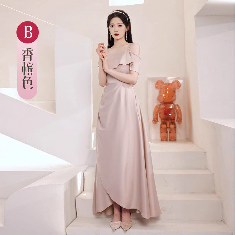 Bridesmaid Dress Girlfriends Group2023Summer New Satin Long Bridesmaid Dress for Sisters Graceful Mori Ladies Banquet