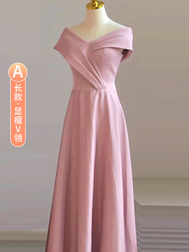 Bridesmaid Dress for Women 2024 New Summer Pink Small Wedding Daily Style Fairy Temperament Ladybros' Dress Women