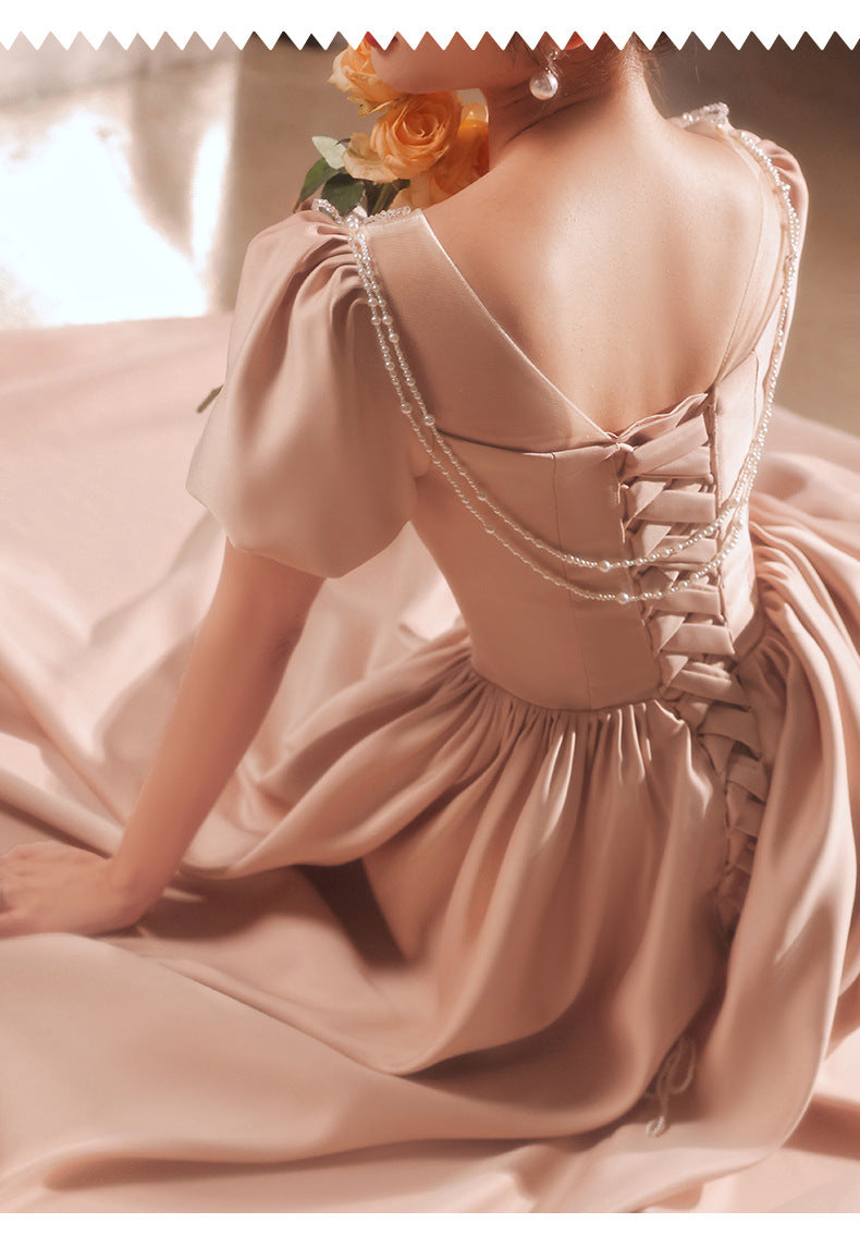 Pink Little Evening Dress Female High-End Banquet Temperament Entry Lux Senior Sense Niche Host Annual Meeting Vocal Music Art Test