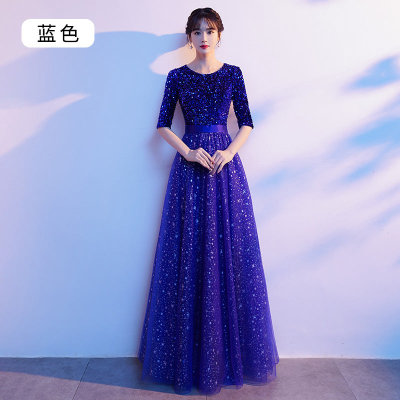 Black Adult Long Dress for Choir Performance, Female Conductor Competition Host Banquet Evening Gown Dress