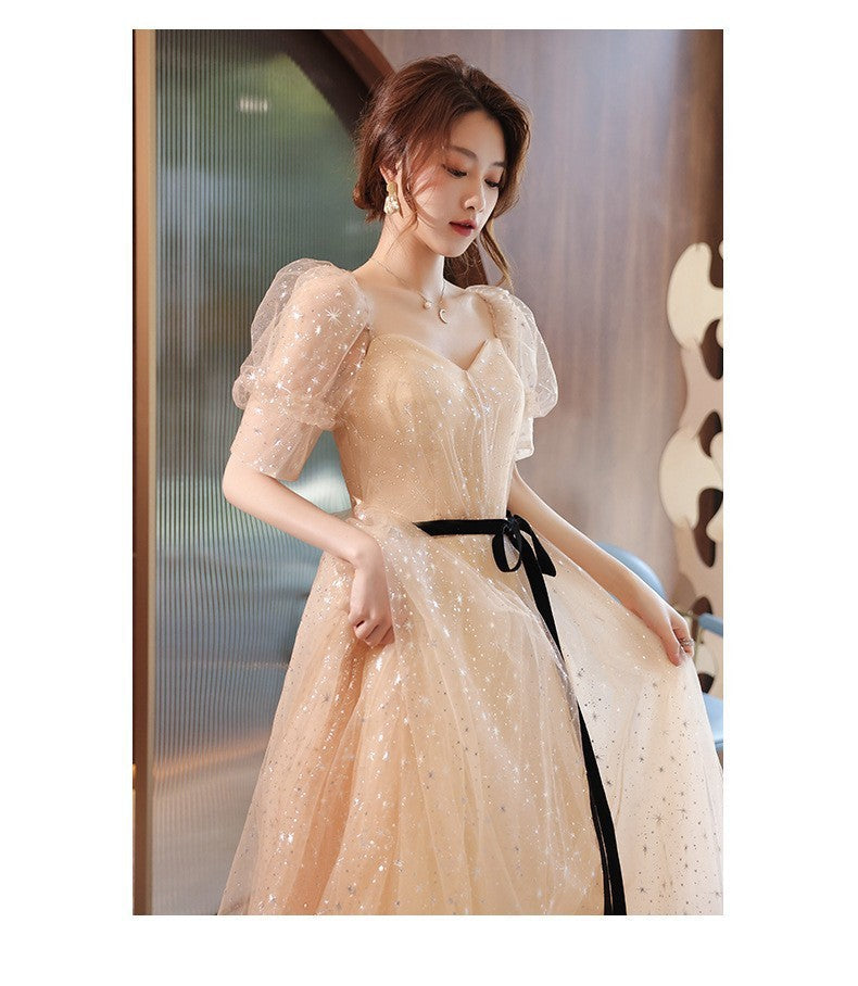 Banquet Evening Dress 2024 New Ladies Banquet Champagne Fairy Temperament Female Host Student Art Exam Dress