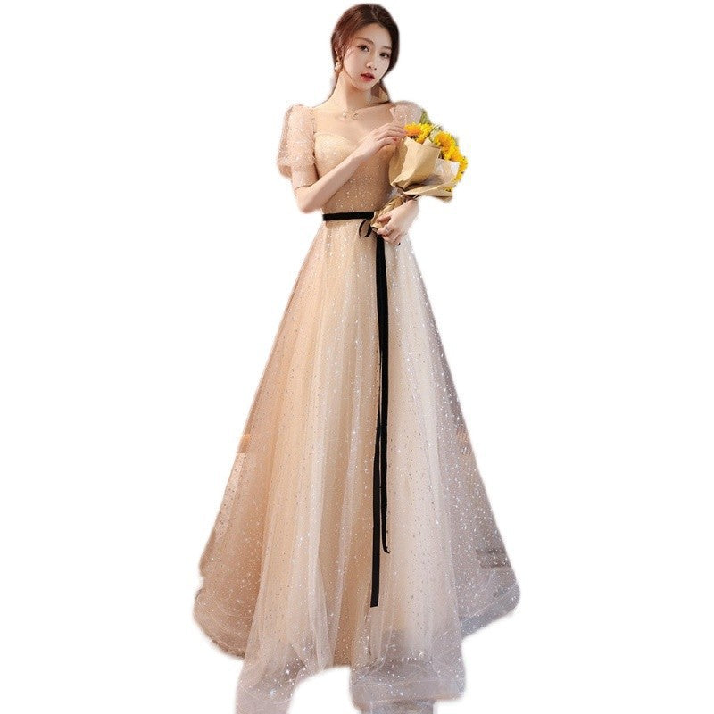 Banquet Evening Dress 2024 New Ladies Banquet Champagne Fairy Temperament Female Host Student Art Exam Dress