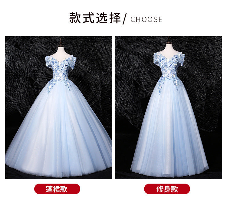 Sky Blue off-the-Shoulder Gown 2024 New Bel Canto Solo Pettiskirt Long Slimming Slim Fit Stage Skirt