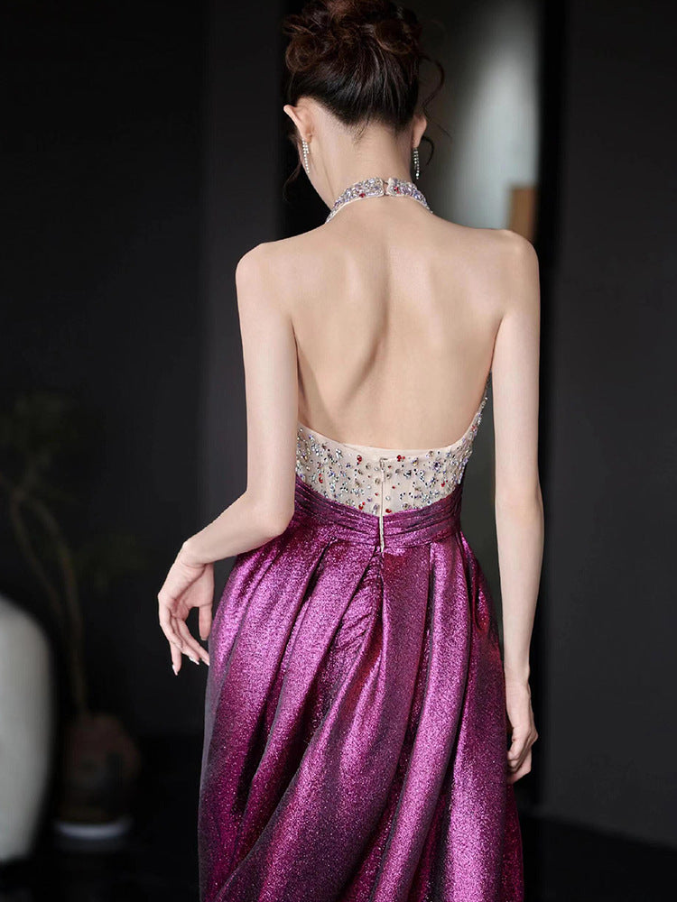 Halter Evening Dress 2024 New High Sense Heavy Industry Beads Banquet Temperament Host Bride Engagement Toast Clothing