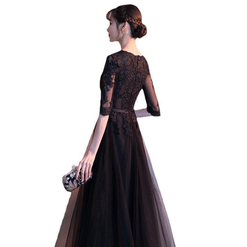 Evening Dress for Women 2024 Summer New Banquet Elegant Long Dress Show Thin Black Socialite Annual Meeting Dress