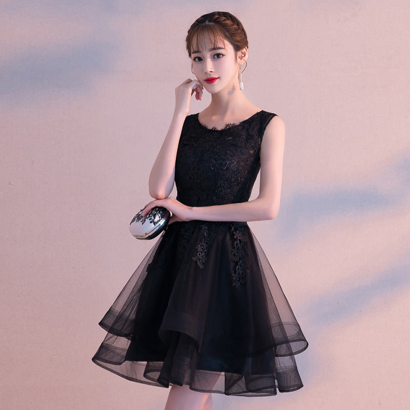 Wholesale Black Evening Dress for Women 2024 New Elegant Small Banquet Party Short Host Slimming Evening