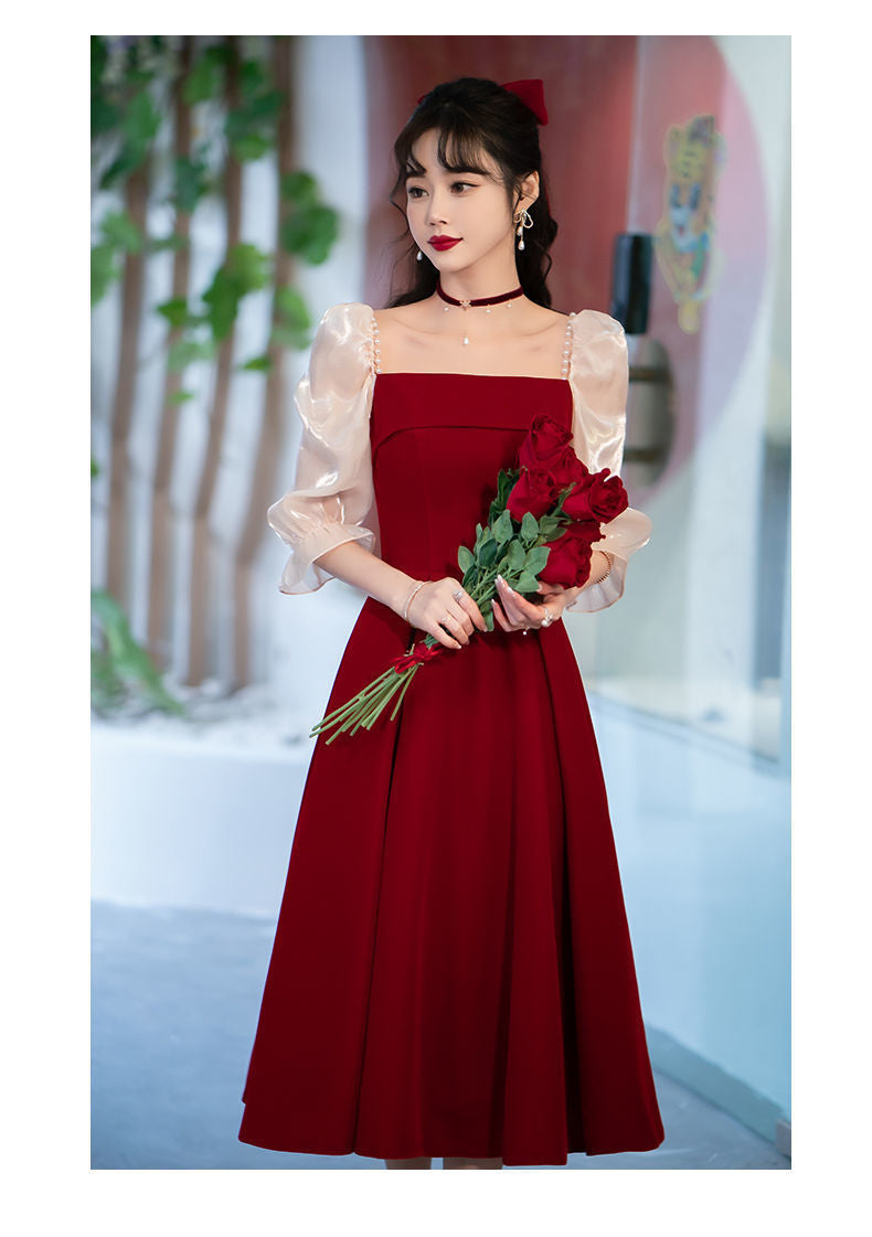 2024 Wine Red High Sense Dinner Suit Summer Dress Toast Dress Bride Daily Style Engagement Dress