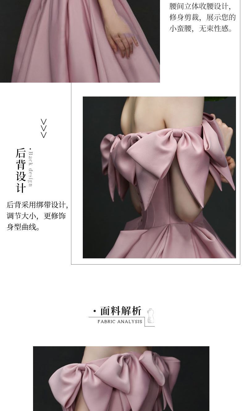 Pink Satin Annual Party Dress Women's 2024 New Banquet Host High-End Engagement Dress Toast Dress Bride