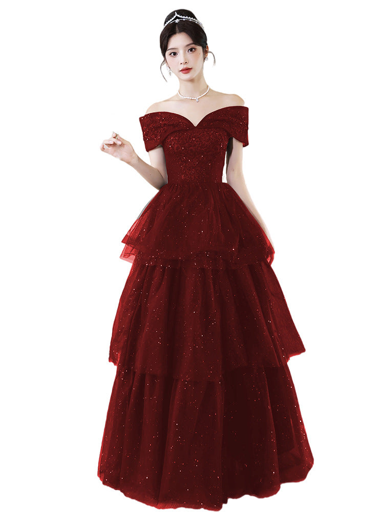 Toast Dress Bride 2024 New Autumn Women's High-End Red Engagement Evening Dress Light Luxury Minority Elegant Wedding Banquet