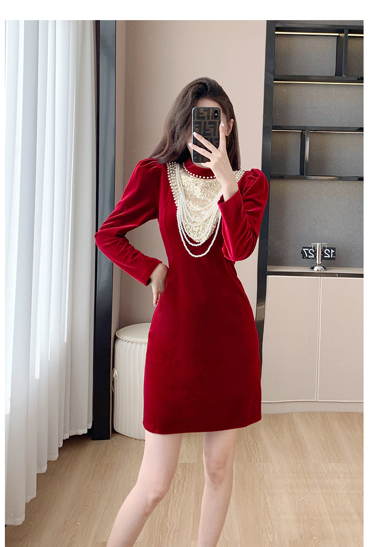 Toast Dress Bride 2023 Winter New Velvet Long Sleeves Engagement Evening Dress Women's High-Grade Host Dress