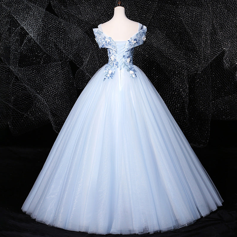 Sky Blue off-the-Shoulder Gown 2024 New Bel Canto Solo Pettiskirt Long Slimming Slim Fit Stage Skirt