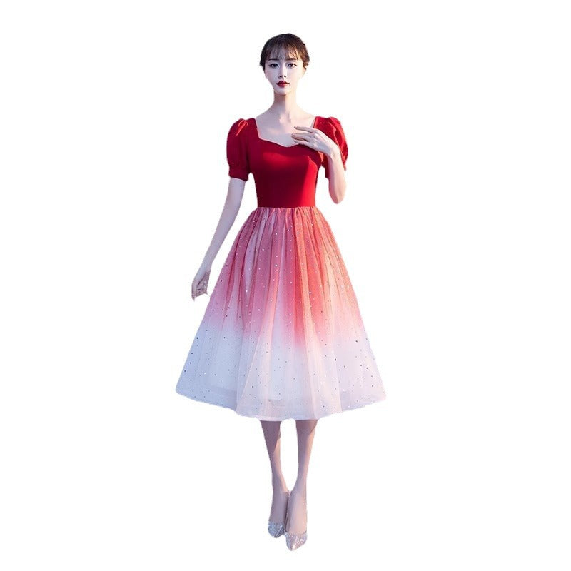 Red Song Choir Performance Dress for Women Modern Adult Banquet Conductor Dress Slim Gradient Color Art Exam Dress Academy Style