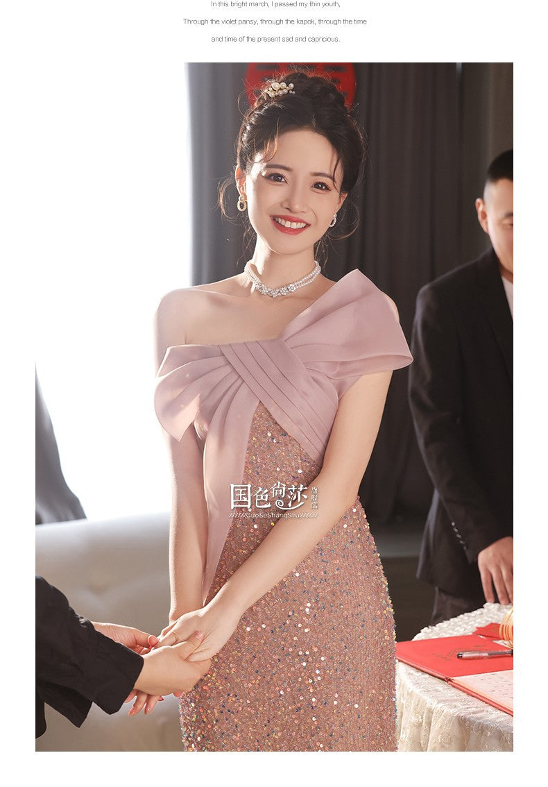 Toast Dress 2024 New Style Pink Bride Small Marriage Engagement High-Grade Wedding Dress Women's Casual Dress