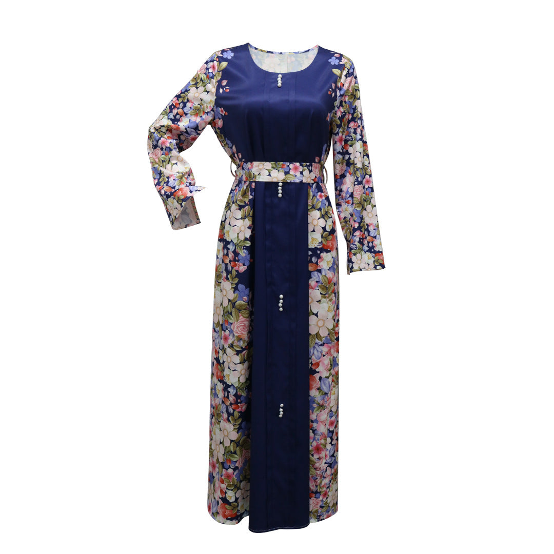 Xqy500296 Abaya Dubai Arab Cross-Border Middle East New Printed Dress Muslim Robe