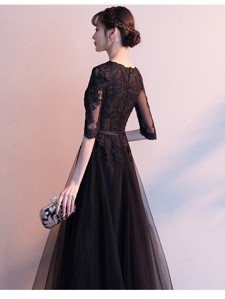 Evening Dress for Women 2024 Summer New Banquet Elegant Long Dress Show Thin Black Socialite Annual Meeting Dress