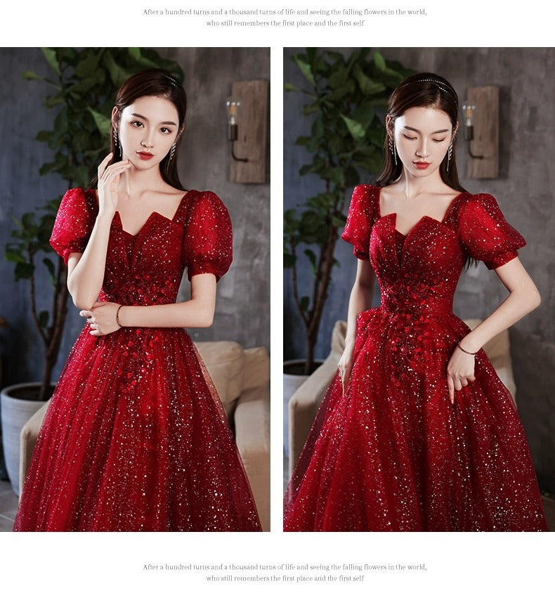 Toast Dress Bride 2024 Red New Style Wedding High-End Elegant Engagement Evening Dress Women's Gauze Dress Autumn