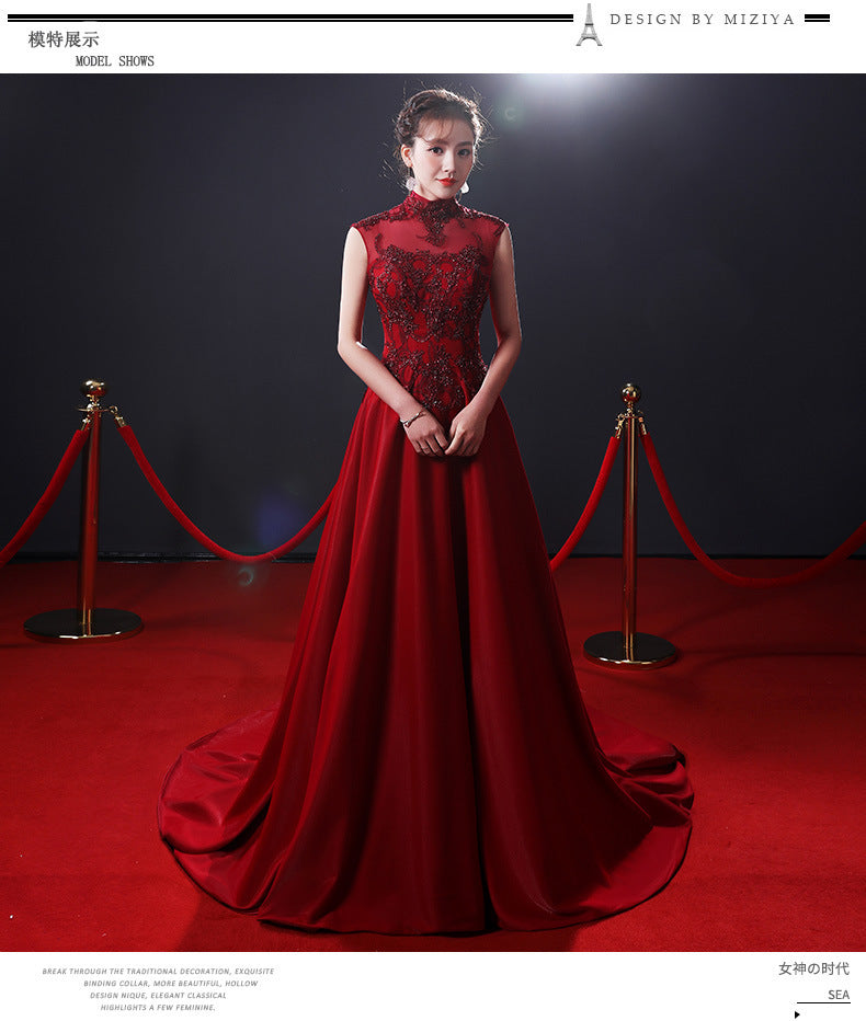 Toast Dress Bride Autumn 2024 New Slimming Red Banquet Lace Stand Collar Chinese Long Style Wedding Dress