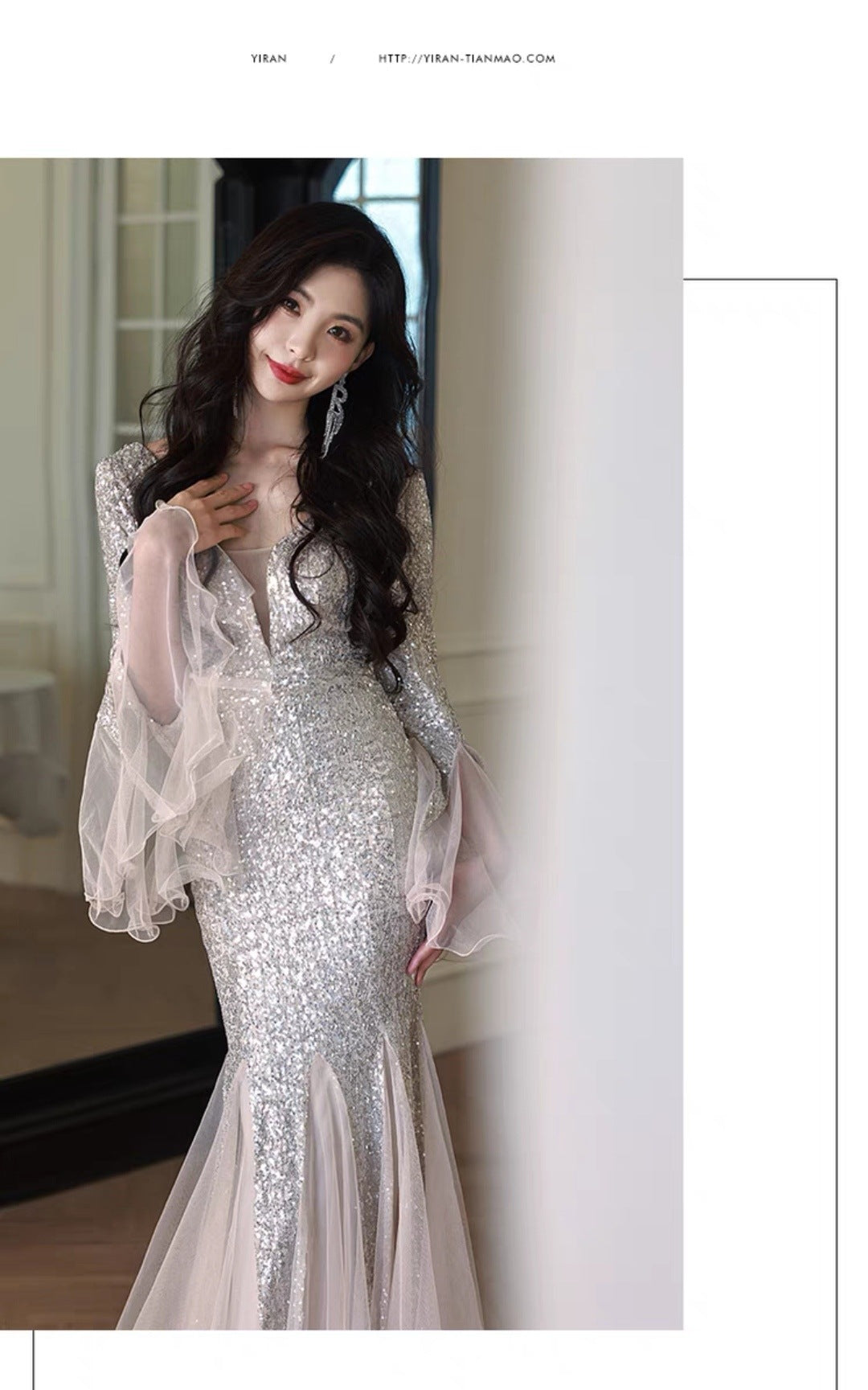 Silver Heavy Industry Evening Dress for Women 2024 New Ladies Banquet Temperament Annual Meeting Host Sexy Fishtail High Sense