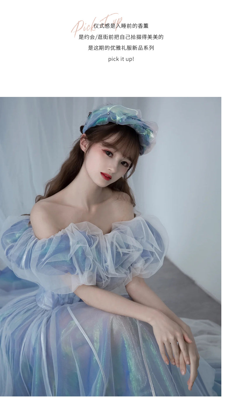 Haze Blue Fairy Evening Dress for Women Banquet Host Socialite Birthday New Elegant Dignified Evening Party Dress
