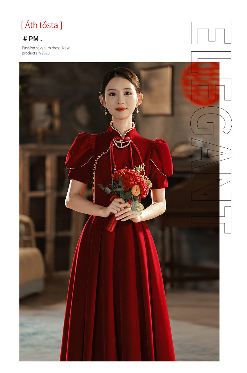 Toast Dress Bride 2024 New Chinese Style High-Grade Red Velvet Engagement Wedding Dress Women's Long Sleeve Spring