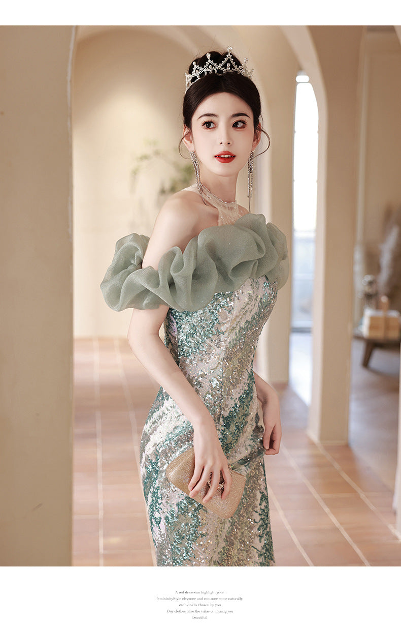 French High-End Fishtail Skirt Ladies Banquet Elegant Evening Dress Skirt Women's Sequined High Sense Long Sexy Host