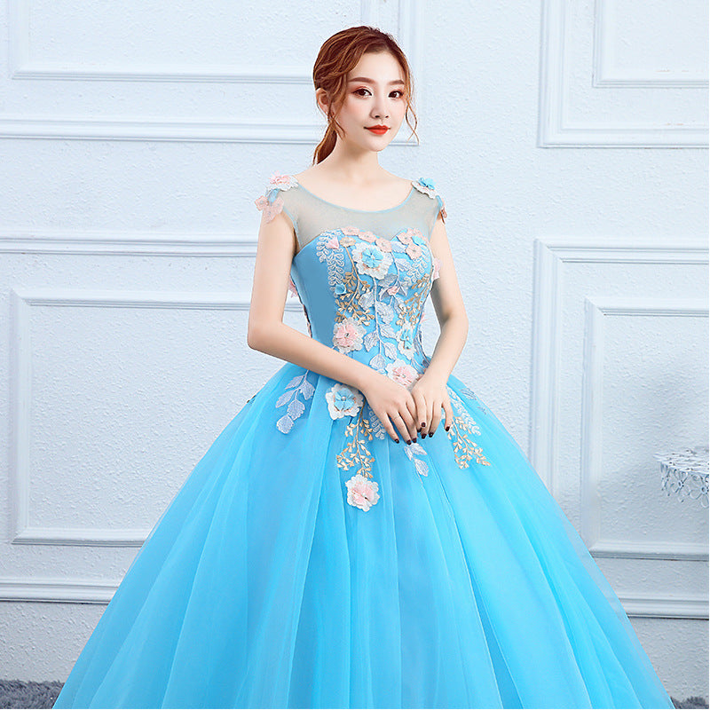 Solo Performance Costume Pettiskirt Female Host Art Exam Dress 2024 New Evening Dress Long Studio Colored Mesh
