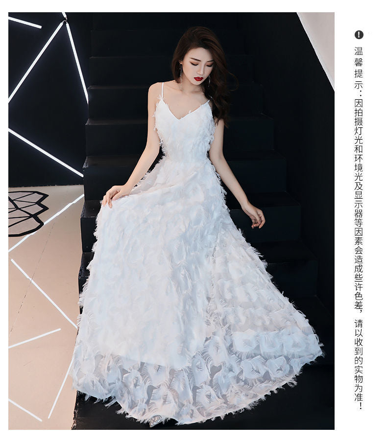 2024 Little Evening Dress Female White Elegant Graceful Fairy Banquet Birthday Party Host Everyday Dress Long