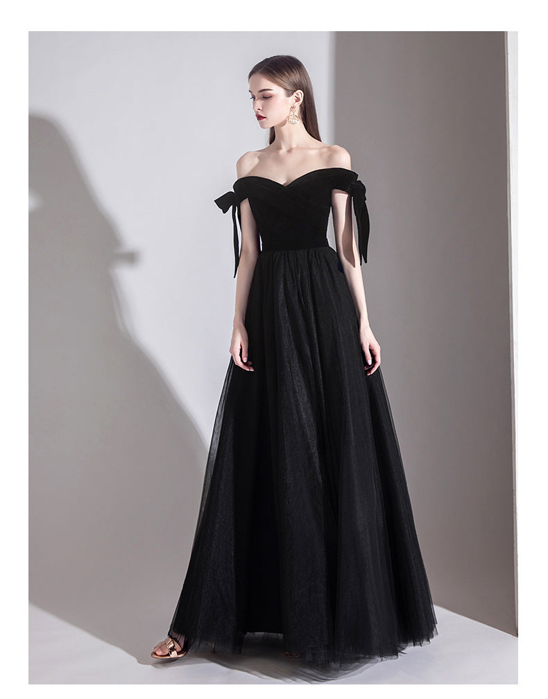 off-Shoulder Black Evening Dress Female 2024 New Sexy Aura Queen Banquet Modern Temperament Slimming Long