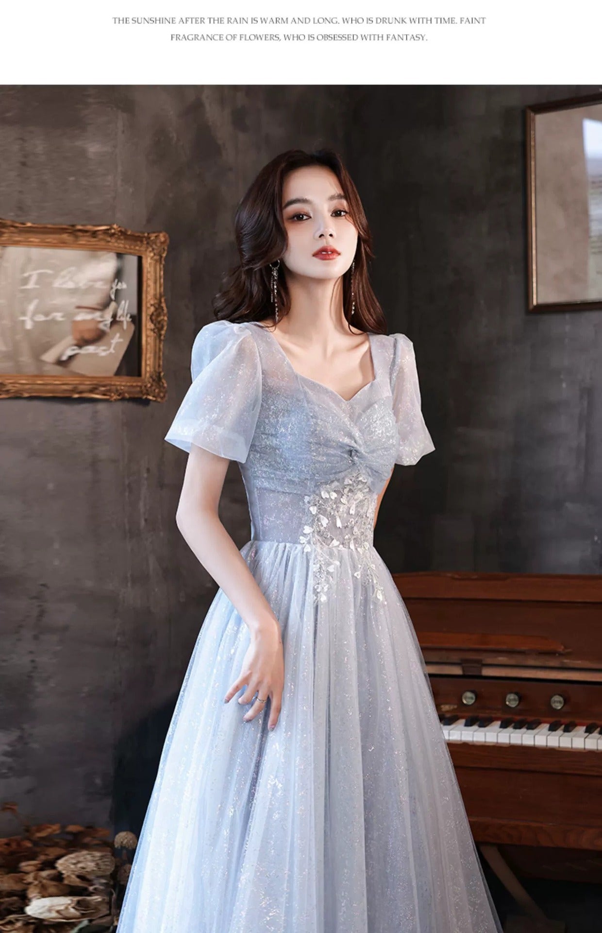 Art Exam Evening Dress Man Blue Female Banquet Temperament Vocal Music Host Costume Socialite Princess Style Dress