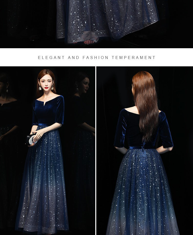 Host Evening Dress Women 2024 New Autumn off-Shoulder Banquet Queen Long Choir Costumes Women