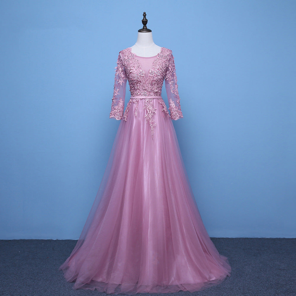 Evening Dress 2024 New Banquet Dignified Elegant Figure Flattering Long Sleeve Party Host Dress Long