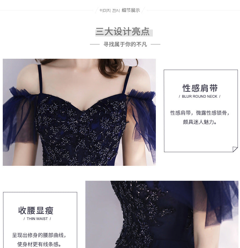 Evening Dress Women's Simple and Elegant Autumn Elegant Long Banquet Sling Host's Dress Dress Toast Dress