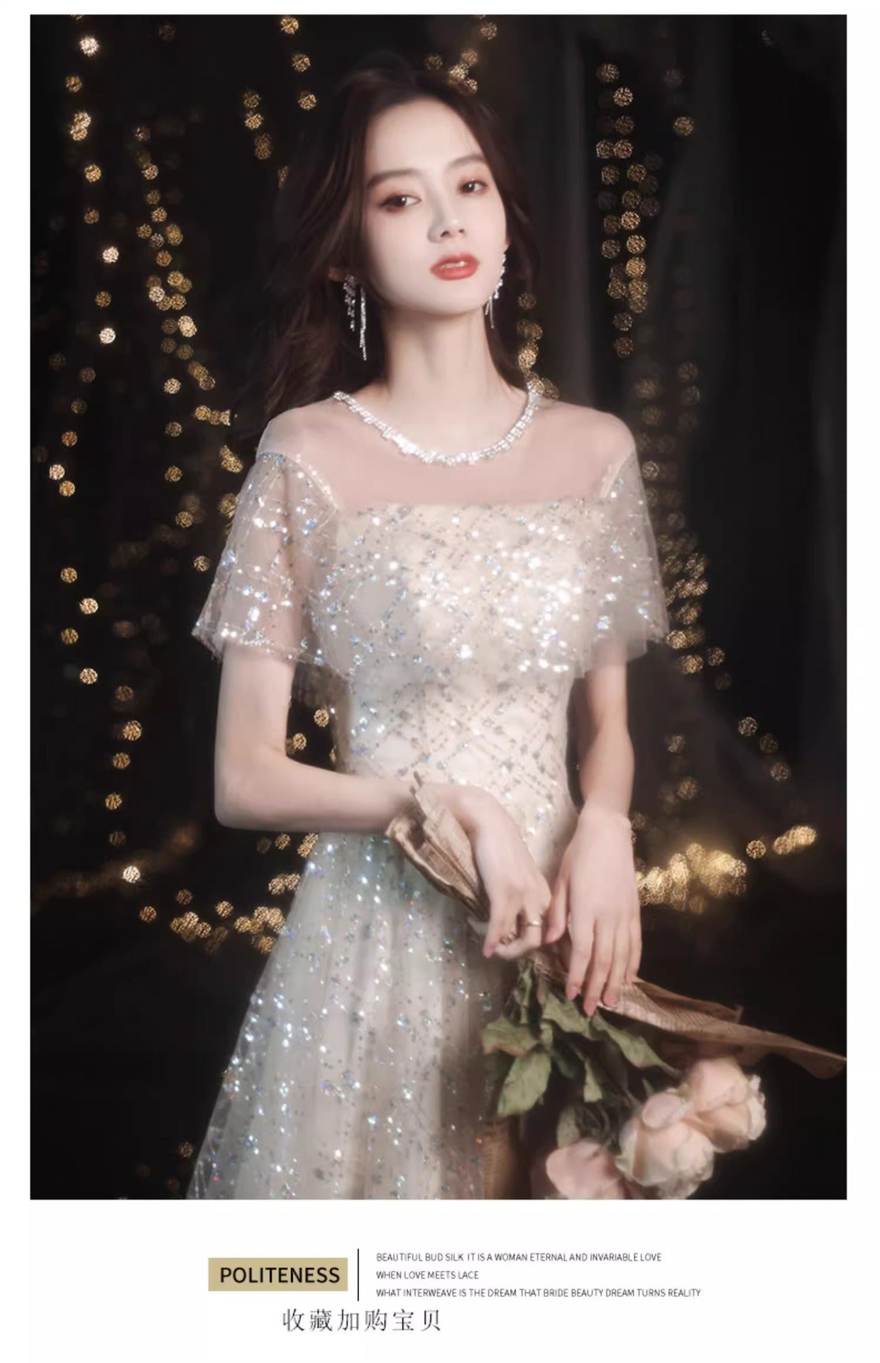 2024 New Sequined Evening Dress Women's High Sense Special Interest Light Luxury Banquet Temperament Annual Meeting Dinner Host