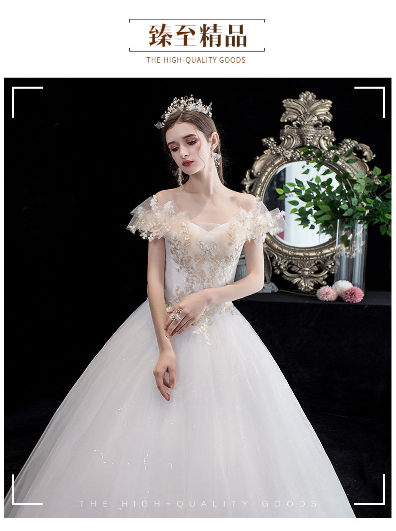Wedding Dress Bridal New French Style Floor-Length Simple Forest Style Slimming Off-Shoulder Studio Light Wedding Dress H25