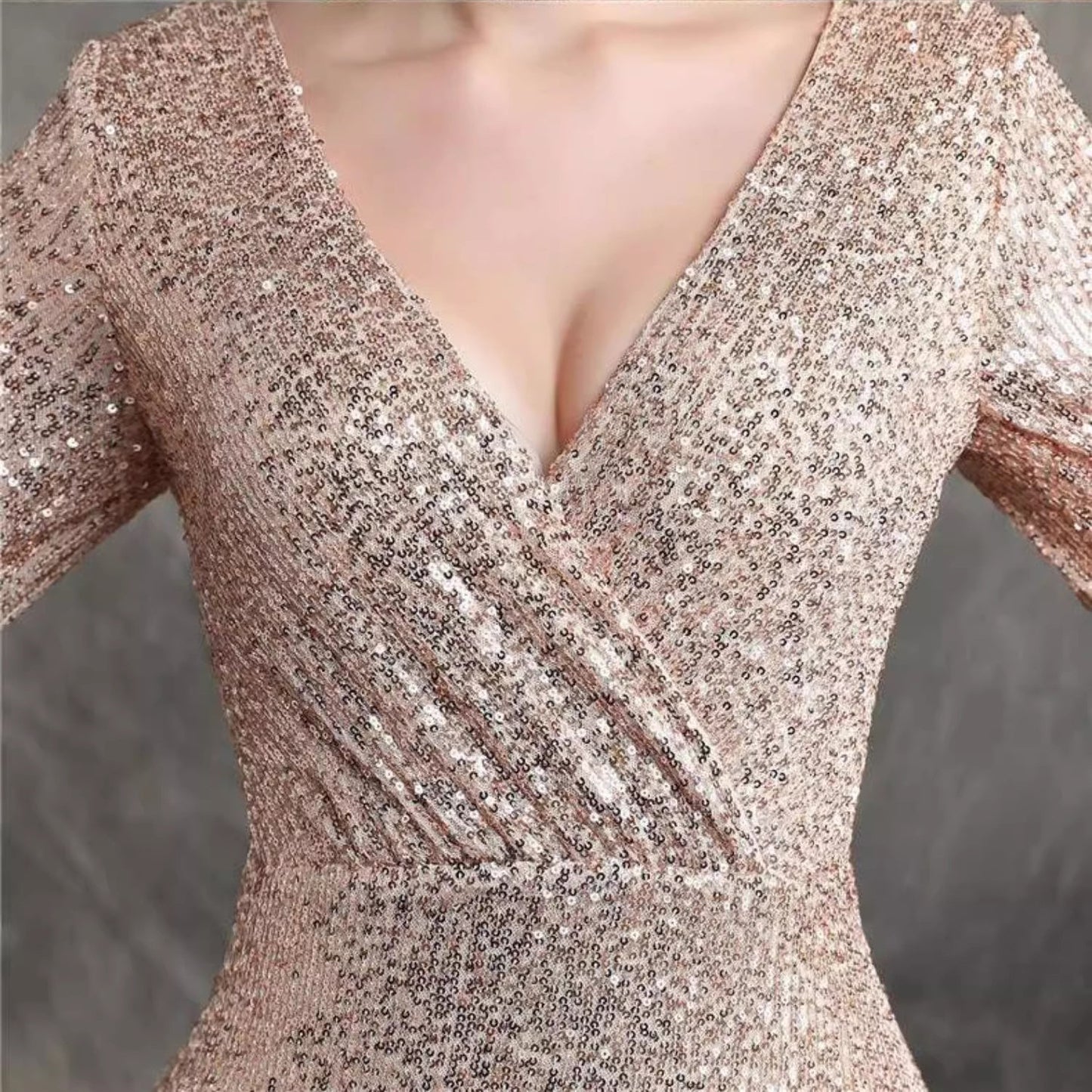 4645 Sequined Evening Dress New High-End Toast Dress Sexy Deep V Temperament Fishtail Host Banquet Dress