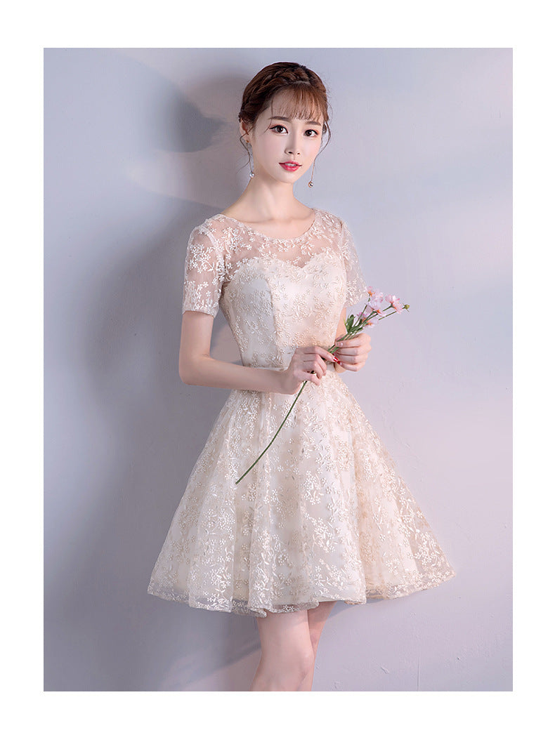 Champagne Color Evening Dress New Spring Elegant Socialite Annual Meeting Short Dress for Women