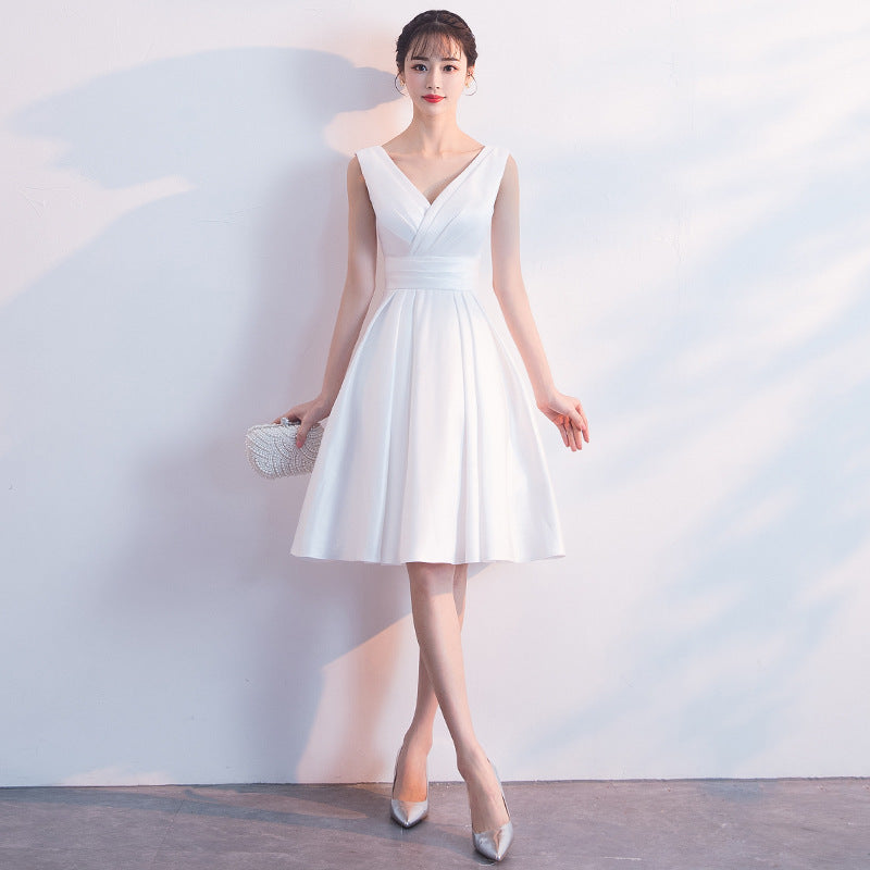 Evening Dress for Women New Style Daily Wear Petite White Slimming Short Dress Bridesmaid Dress Annual Meeting Small Dress