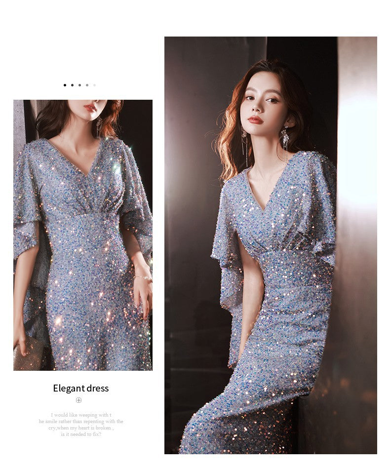 Shiny Evening Dress for Women Banquet Temperament High-End Affordable Luxury Niche High-Grade Sequined French Annual Meeting Host