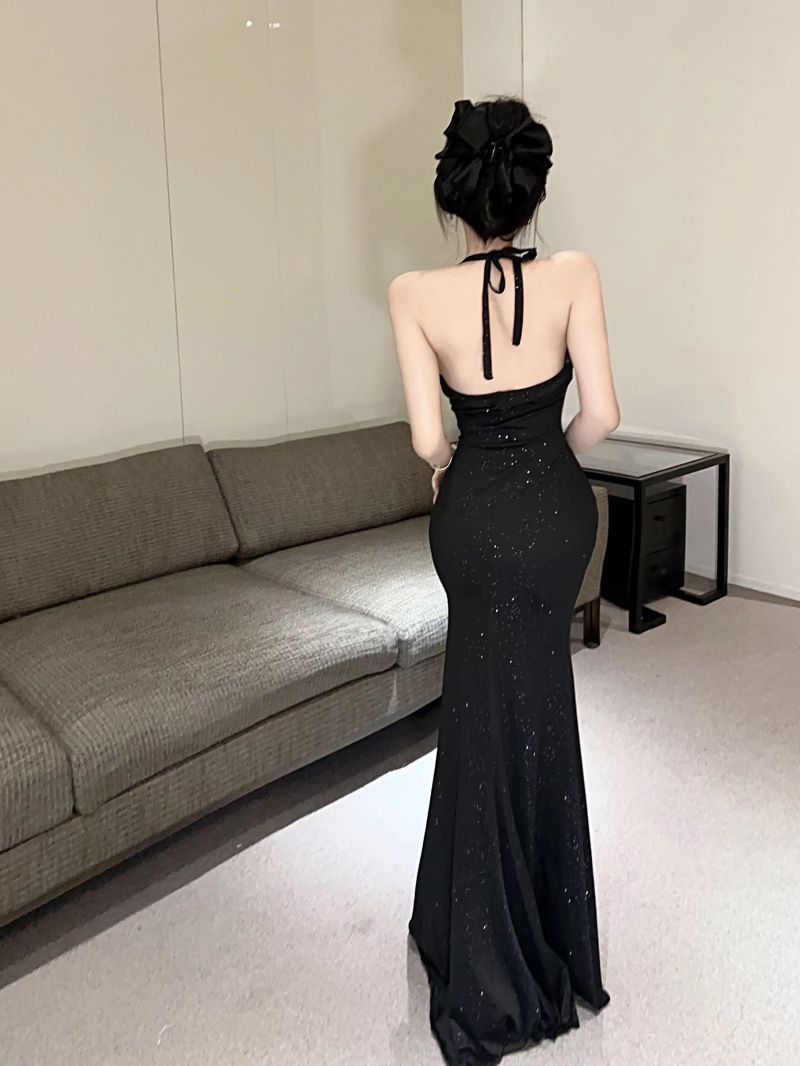 28654 Europe and America Southeast Asia Foreign Trade Wholesale 2024 Women's Clothing Socialite Heavy Industry Dress High Waist Slit Dress