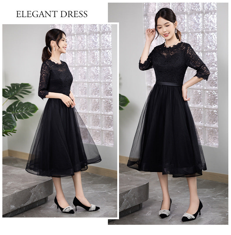 Small Dress Women's Independent Station Shopee Southeast Asia 2024 New Mid-Length Banquet Host Party Evening Dress