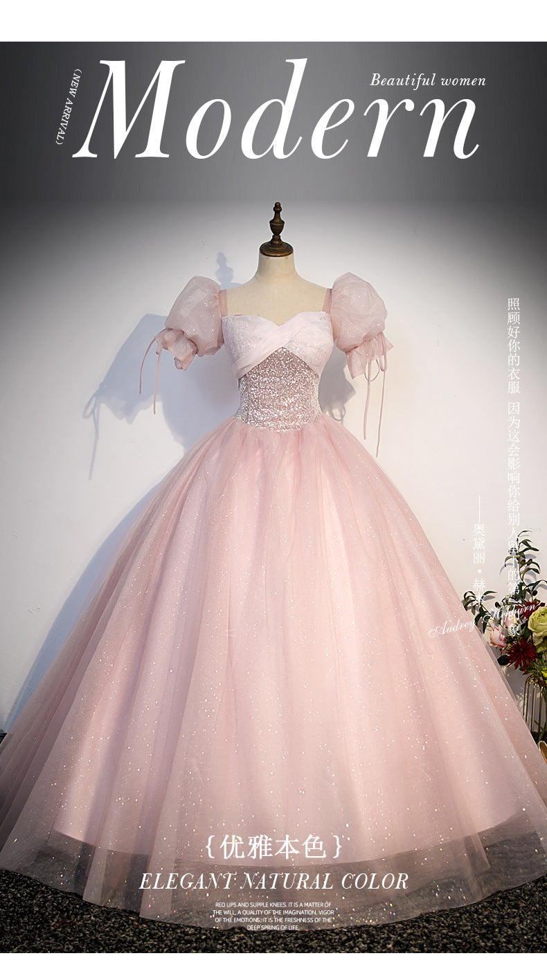 Engagement Evening Dress Pink Princess Bride Toast Dress Stage Performance Solo Wedding Dress Host Formal Dress Wholesale