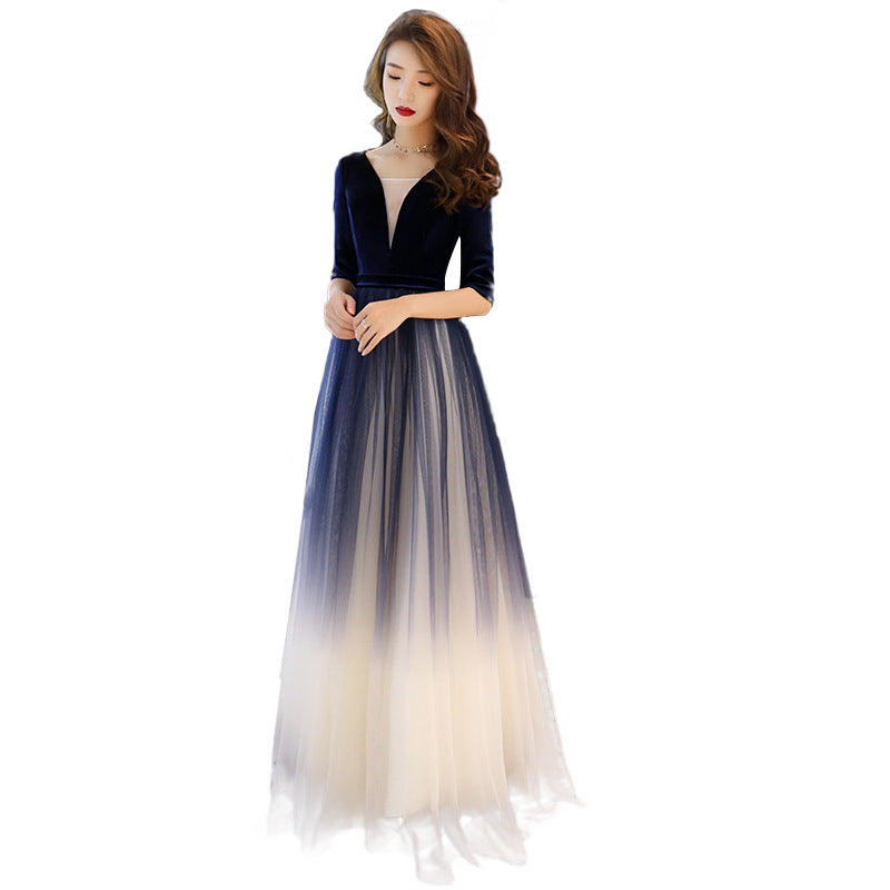 Evening Dress for Women 2024 New Banquet Mid-Sleeve Long Slimming Annual Meeting Socialite Dress Evening Dress for Women Autumn and Winter
