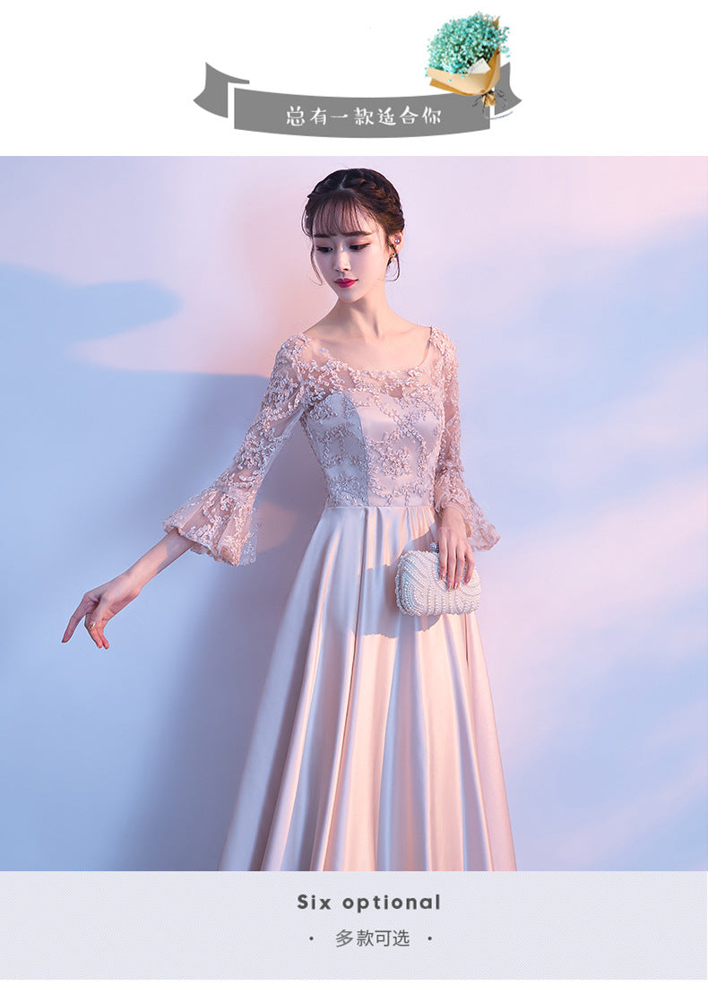 Long Bridesmaid Dress 2024 New Spring and Summer Korean Style Slim Fit Slimming Sisters Group Dress Performance Graduation Dress for Women