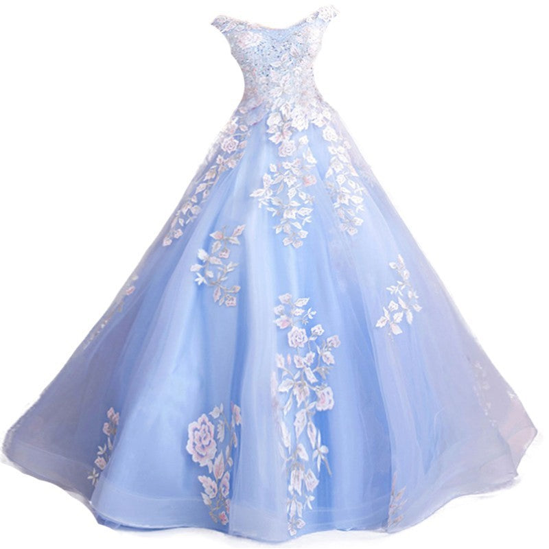 Super Fairy Wedding Dress 2024 Autumn Blue Flower Art Exam Catwalk Fashion Trend Foreign Trade Banquet Evening Dress for Women
