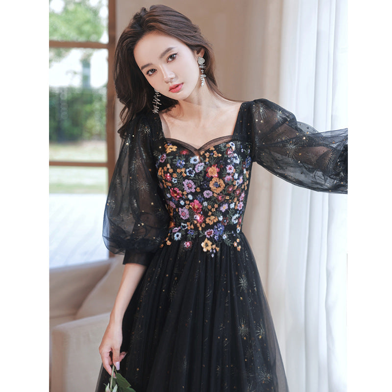 Black Evening Dress Women's Banquet Party Birthday Dress Long Dress