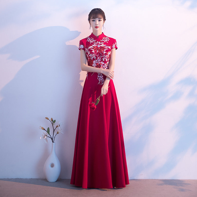 Chinese Style Chorus Competition Dress Women's New Elegant Annual Meeting Host Stand Collar Costume Long Elegant Clothing