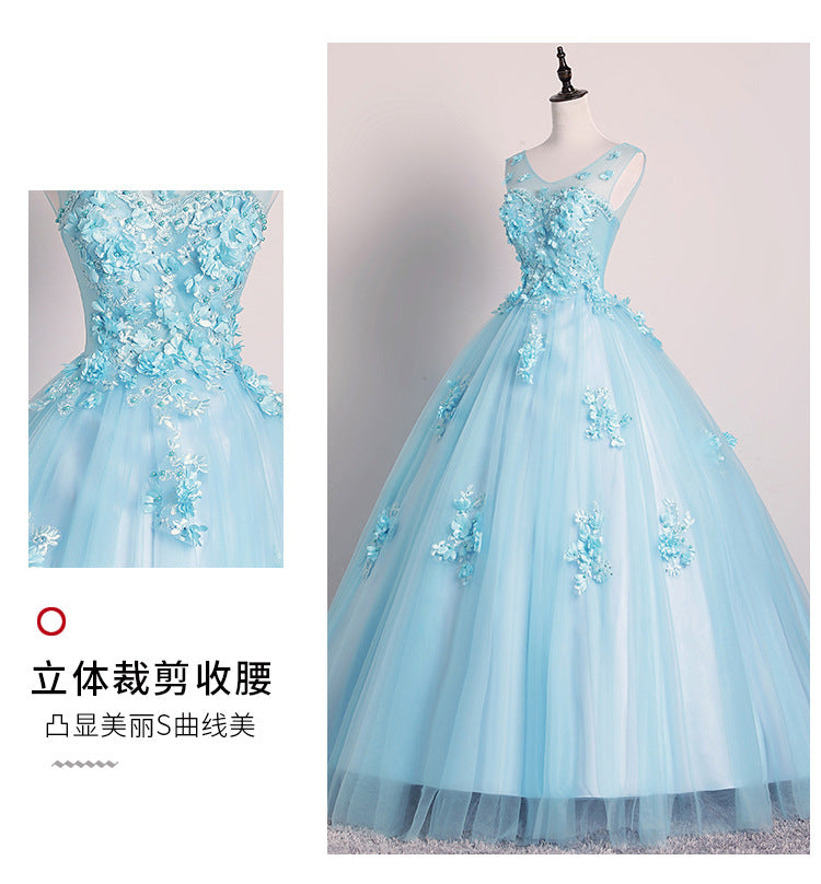 New 2024 Color Wedding Dress Haze Blue Gown Solo Performance Costume Female Noble Vocal Music Art Test Pettiskirt Modern