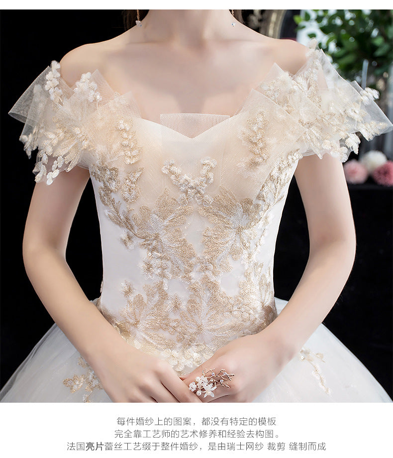 Wedding Dress Bridal New French Style Floor-Length Simple Forest Style Slimming Off-Shoulder Studio Light Wedding Dress H25